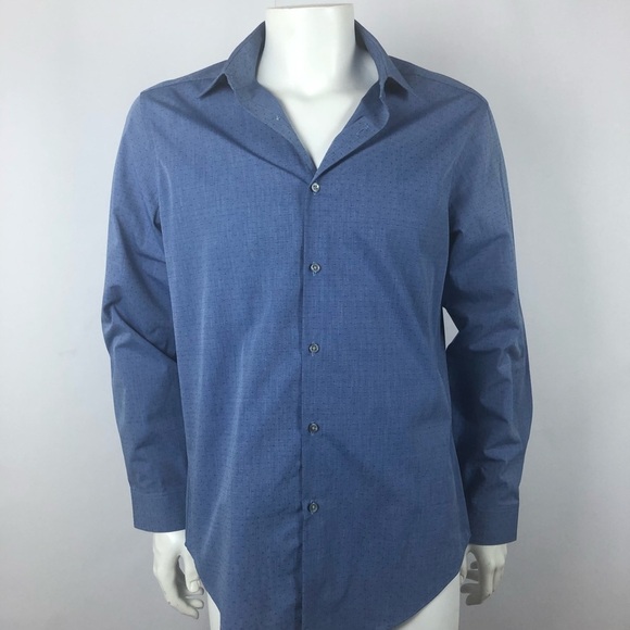 Calvin Klein Slim Fit Men Blue Long Shirt Size 16 - Picture 14 of 14